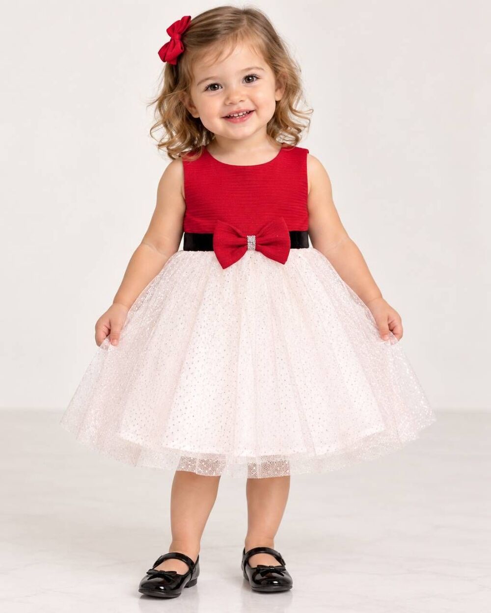 Blueberi Boulevard Girls 2T Red White Sparkle Tulle Christmas Holiday Dress Bow